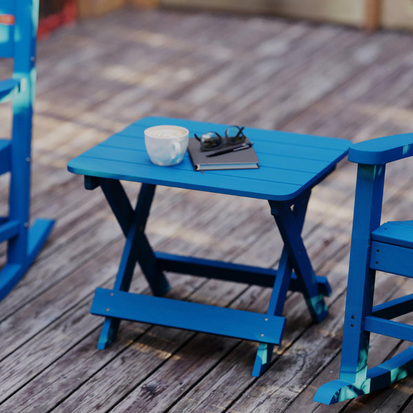 Blue |#| Commercial Grade All-Weather Portable Folding Adirondack Side Table - Blue