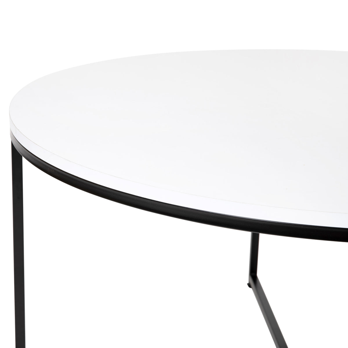 White Top/Matte Black Frame |#| White Laminate Living Room Coffee Table with Crisscross Matte Black Metal Frame