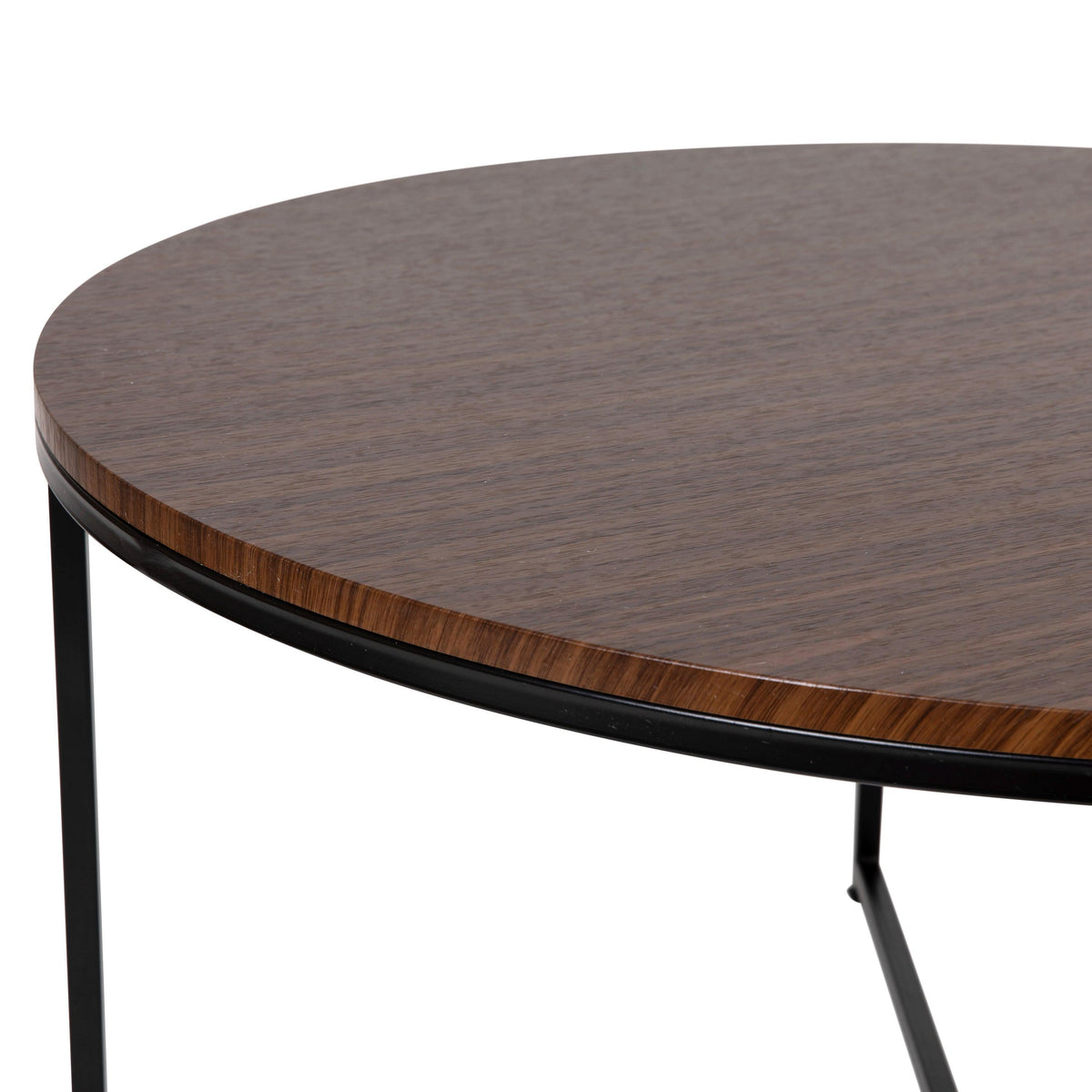 Walnut Top/Matte Black Frame |#| Walnut Finish Laminate Coffee Table with Crisscross Matte Black Metal Frame