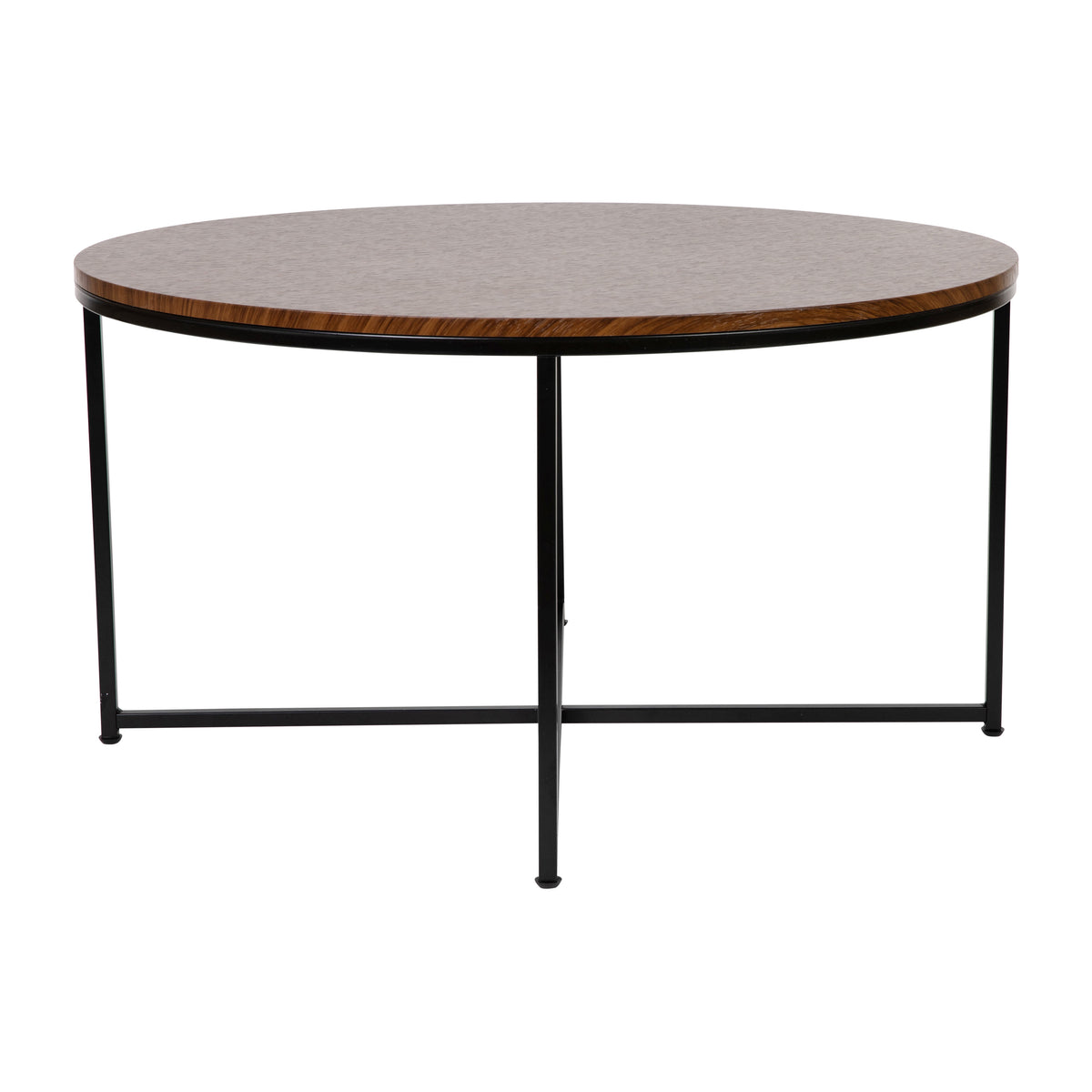 Walnut Top/Matte Black Frame |#| Walnut Finish Laminate Coffee Table with Crisscross Matte Black Metal Frame