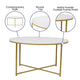 White Marble Top/Brushed Gold Frame |#| White Marble Finish Coffee Table with Crisscross Brushed Gold Metal Frame