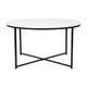 White Marble Top/Matte Black Frame |#| White Marble Finish Coffee Table with Crisscross Matte Black Metal Frame