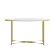 White Top/Brushed Gold Frame |#| White Laminate Living Room Coffee Table with Crisscross Brushed Gold Metal Frame