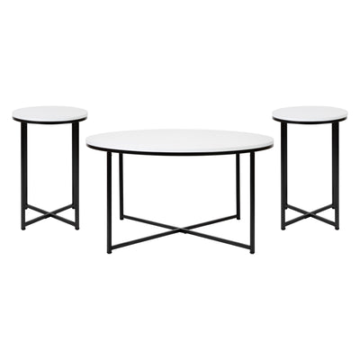 Hampstead Collection Coffee and End Table Set - Laminate Top with Crisscross Frame, 3 Piece Occasional Table Set