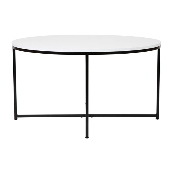 White Top/Matte Black Frame |#| White Finish Table Set with Matte Black X Metal Frame-Coffee Table-2 End Tables