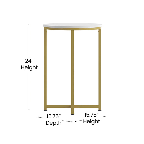 White Top/Brushed Gold Frame |#| White Finish Table Set with Brushed Gold X Metal Frame-Coffee Table-2 End Tables