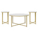 White Marble Top/Brushed Gold Frame |#| Marble Finish Table Set - Brushed Gold X Metal Frame-Coffee Table-2 End Tables