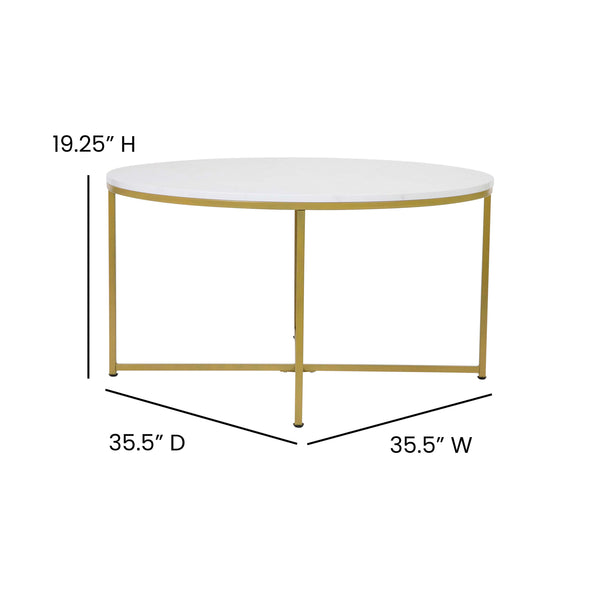 White Marble Top/Brushed Gold Frame |#| Marble Finish Table Set - Brushed Gold X Metal Frame-Coffee Table-2 End Tables