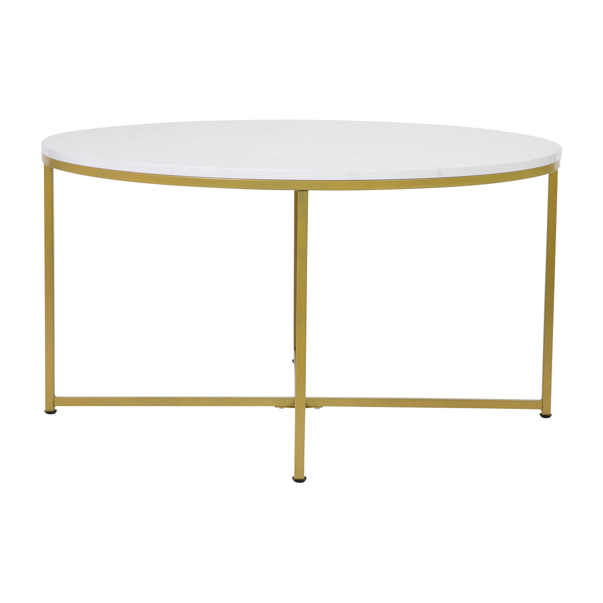 White Marble Top/Brushed Gold Frame |#| Marble Finish Table Set - Brushed Gold X Metal Frame-Coffee Table-2 End Tables