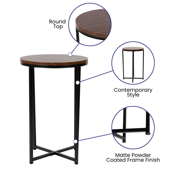 Walnut Top/Matte Black Frame |#| Walnut Finish Table Set with Matte Black X Metal Frame-Coffee Table-2 End Tables