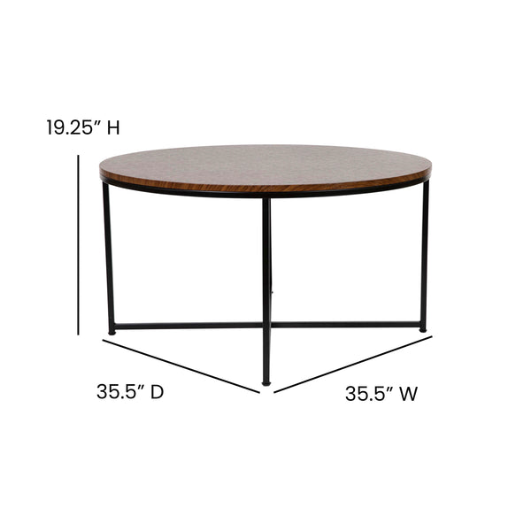 Walnut Top/Matte Black Frame |#| Walnut Finish Table Set with Matte Black X Metal Frame-Coffee Table-2 End Tables