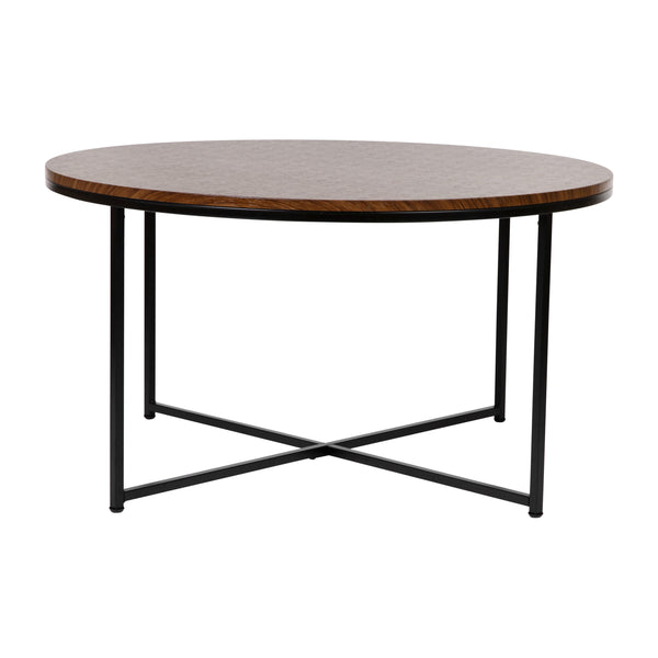 Walnut Top/Matte Black Frame |#| Walnut Finish Table Set with Matte Black X Metal Frame-Coffee Table-2 End Tables