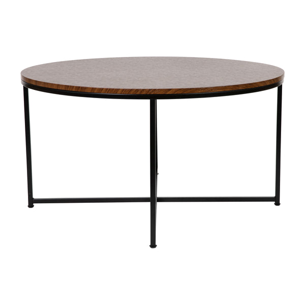 Walnut Top/Matte Black Frame |#| Walnut Finish Table Set with Matte Black X Metal Frame-Coffee Table-2 End Tables