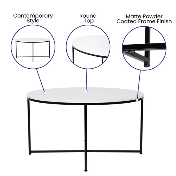 White Marble/Matte Black |#| Marble Finish Table Set with Matte Black X Metal Frame-Coffee Table-2 End Tables