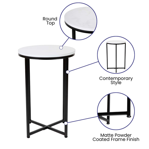 White Top/Matte Black Frame |#| White Finish Table Set with Matte Black X Metal Frame-Coffee Table-2 End Tables