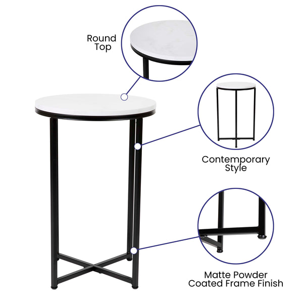 White Marble/Matte Black |#| Marble Finish Table Set with Matte Black X Metal Frame-Coffee Table-2 End Tables