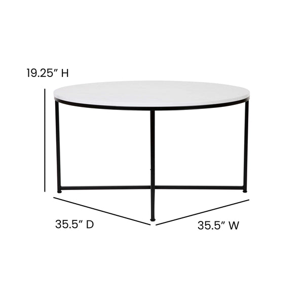White Marble/Matte Black |#| Marble Finish Table Set with Matte Black X Metal Frame-Coffee Table-2 End Tables