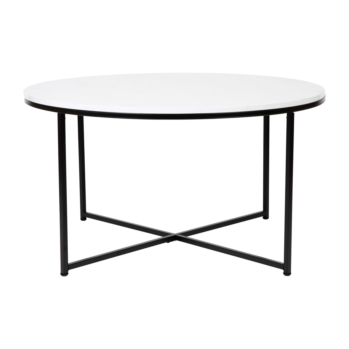White Marble/Matte Black |#| Marble Finish Table Set with Matte Black X Metal Frame-Coffee Table-2 End Tables