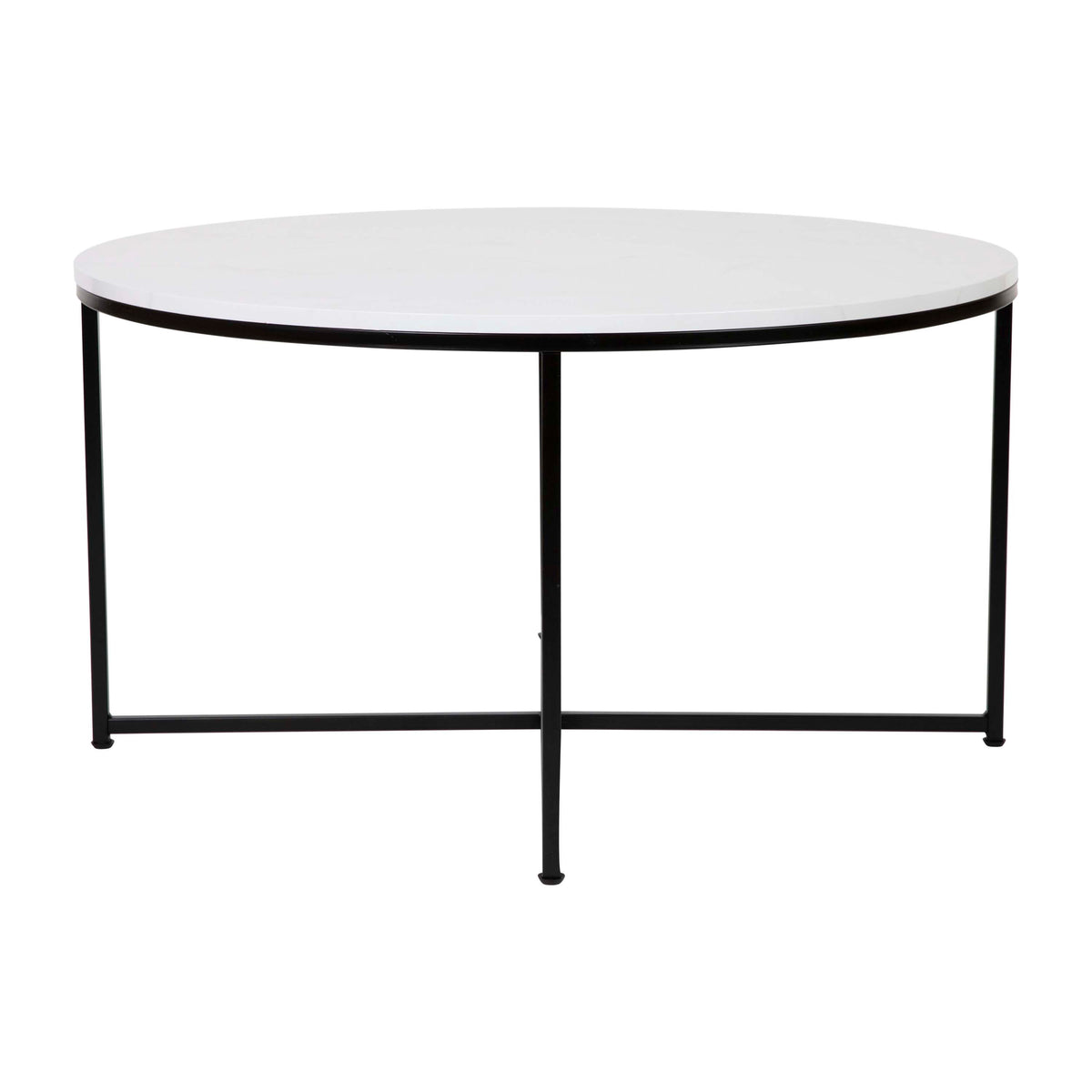 White Marble/Matte Black |#| Marble Finish Table Set with Matte Black X Metal Frame-Coffee Table-2 End Tables