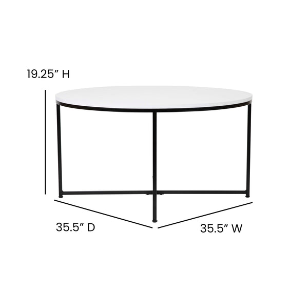 White Top/Matte Black Frame |#| White Finish Table Set with Matte Black X Metal Frame-Coffee Table-2 End Tables