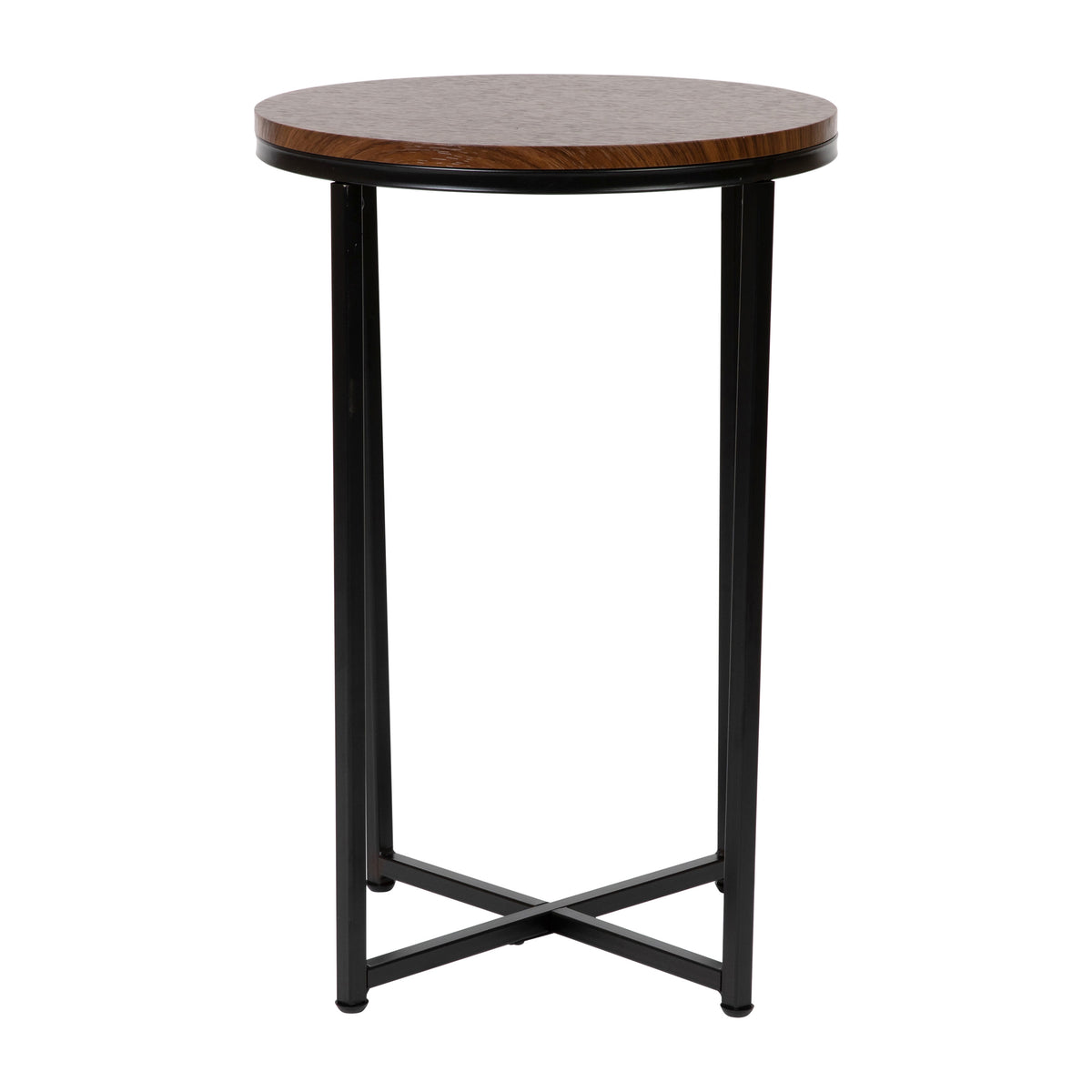 Walnut Top/Matte Black Frame |#| Walnut Finish Laminate End Table with Crisscross Matte Black Metal Frame