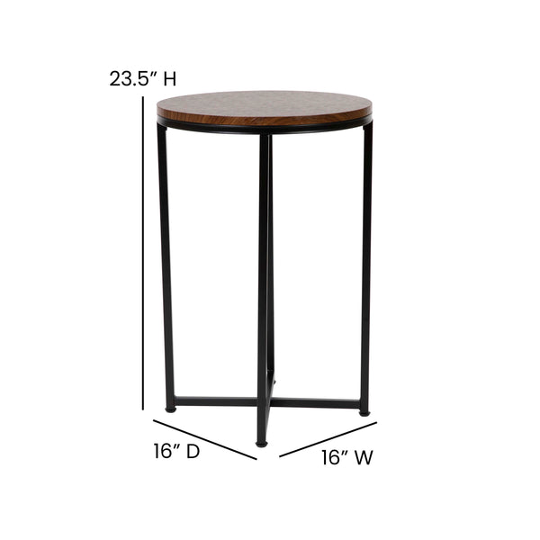 Walnut Top/Matte Black Frame |#| Walnut Finish Laminate End Table with Crisscross Matte Black Metal Frame