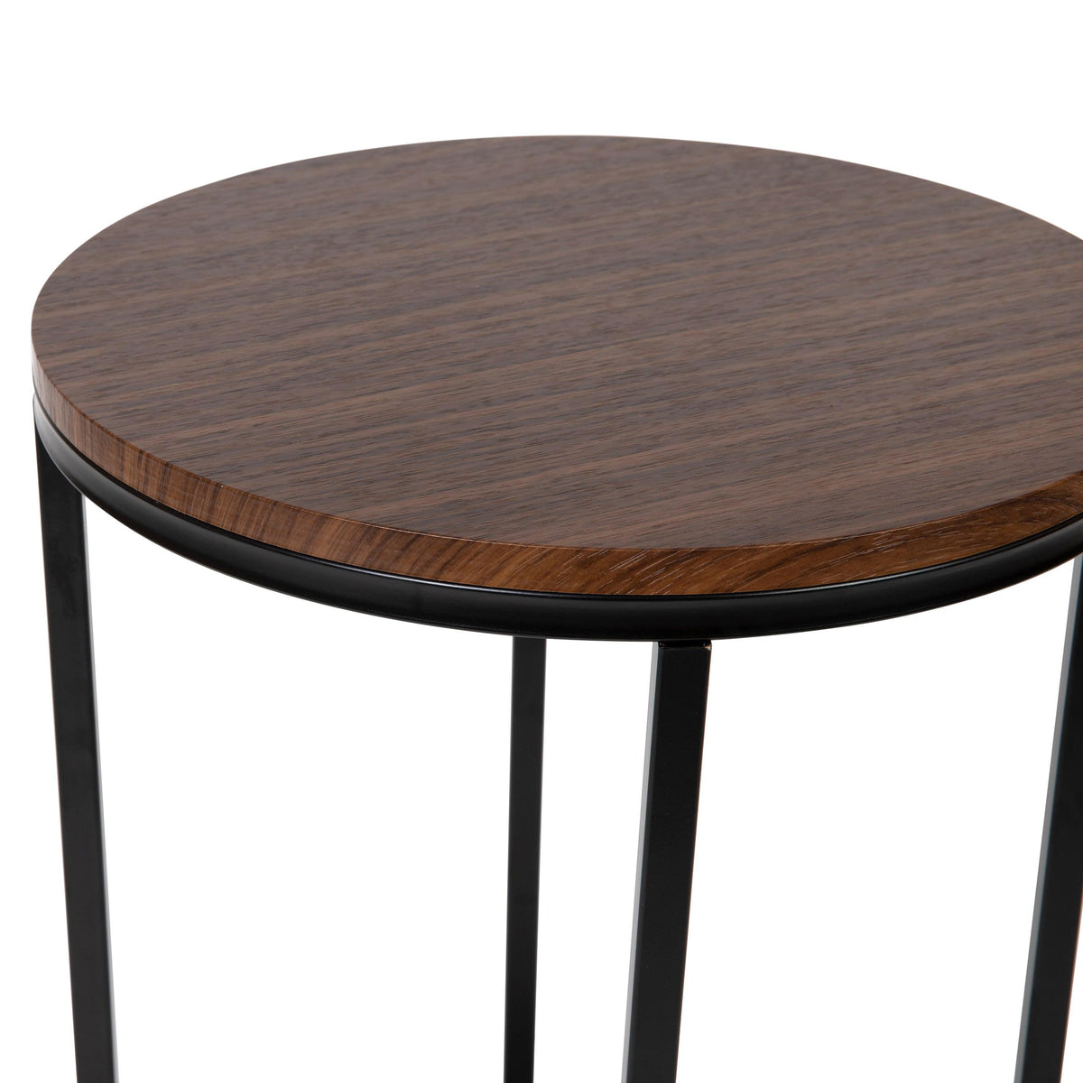 Walnut Top/Matte Black Frame |#| Walnut Finish Laminate End Table with Crisscross Matte Black Metal Frame