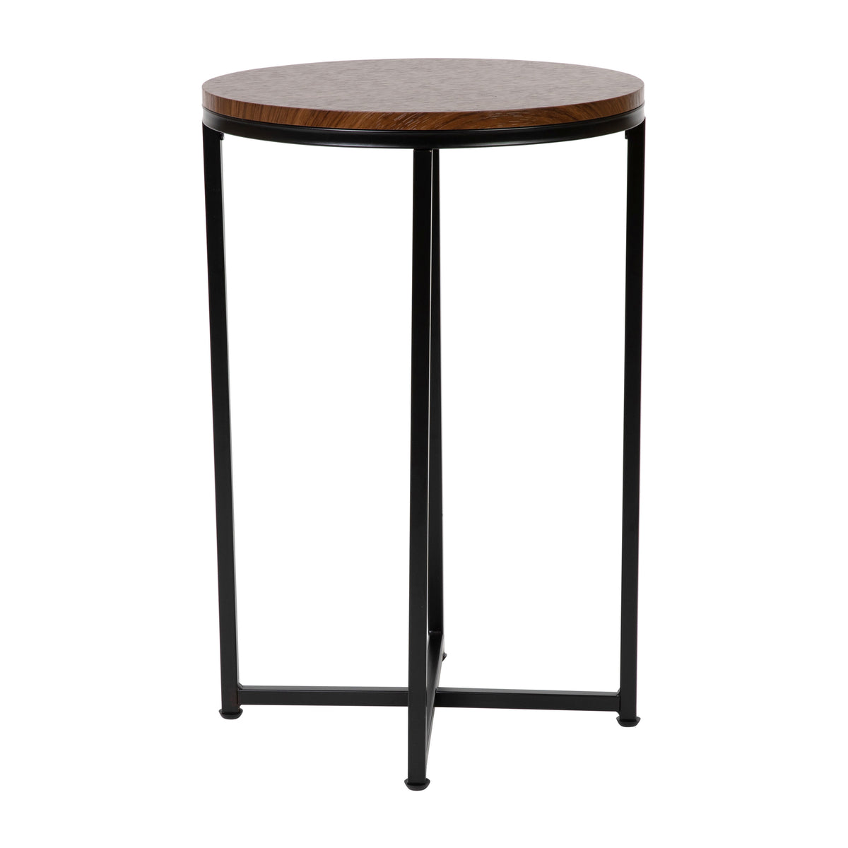 Walnut Top/Matte Black Frame |#| Walnut Finish Laminate End Table with Crisscross Matte Black Metal Frame