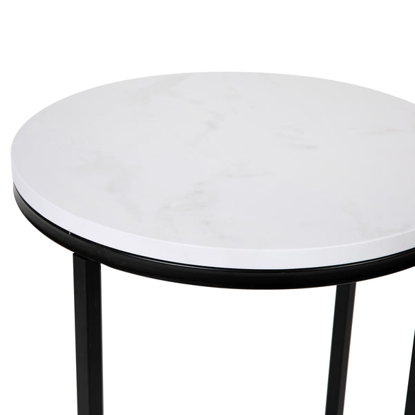 White Marble Top/Matte Black Frame |#| White Marble Finish End Table with Crisscross Matte Black Metal Frame