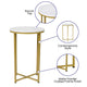 White Marble Top/Brushed Gold Frame |#| White Marble Finish End Table with Crisscross Brushed Gold Metal Frame