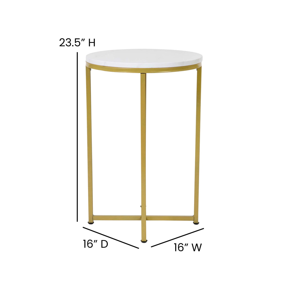 White Marble Top/Brushed Gold Frame |#| White Marble Finish End Table with Crisscro
