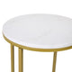 White Marble Top/Brushed Gold Frame |#| White Marble Finish End Table with Crisscross Brushed Gold Metal Frame