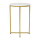 White Marble Top/Brushed Gold Frame |#| White Marble Finish End Table with Crisscross Brushed Gold Metal Frame