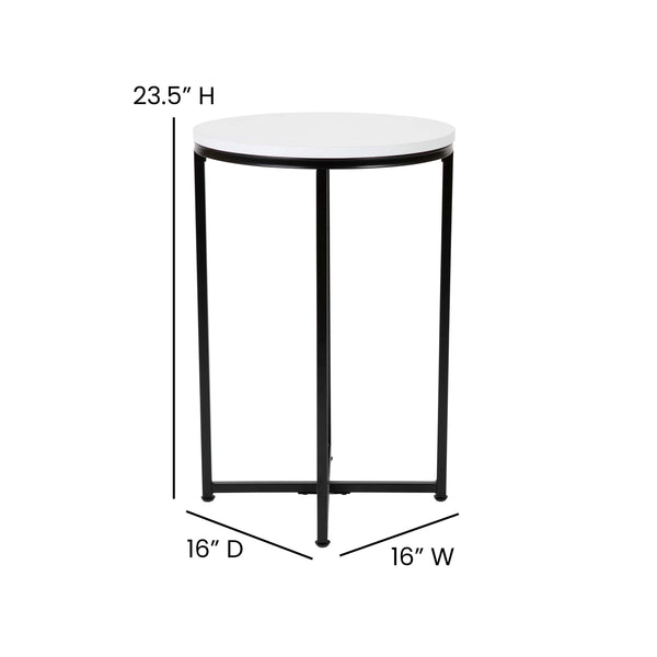 White Top/Matte Black Frame |#| White Laminate Living Room End Table with Crisscross Matte Black Metal Frame