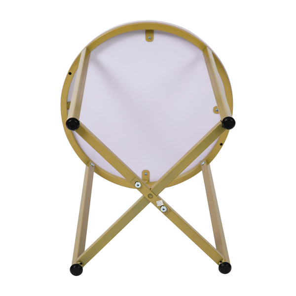 White Marble Top/Brushed Gold Frame |#| White Marble Finish End Table with Crisscross Brushed Gold Metal Frame