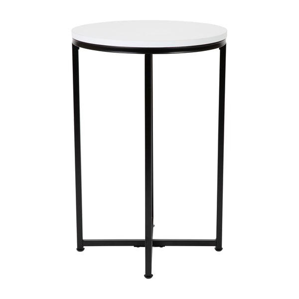 White Top/Matte Black Frame |#| White Laminate Living Room End Table with Crisscross Matte Black Metal Frame