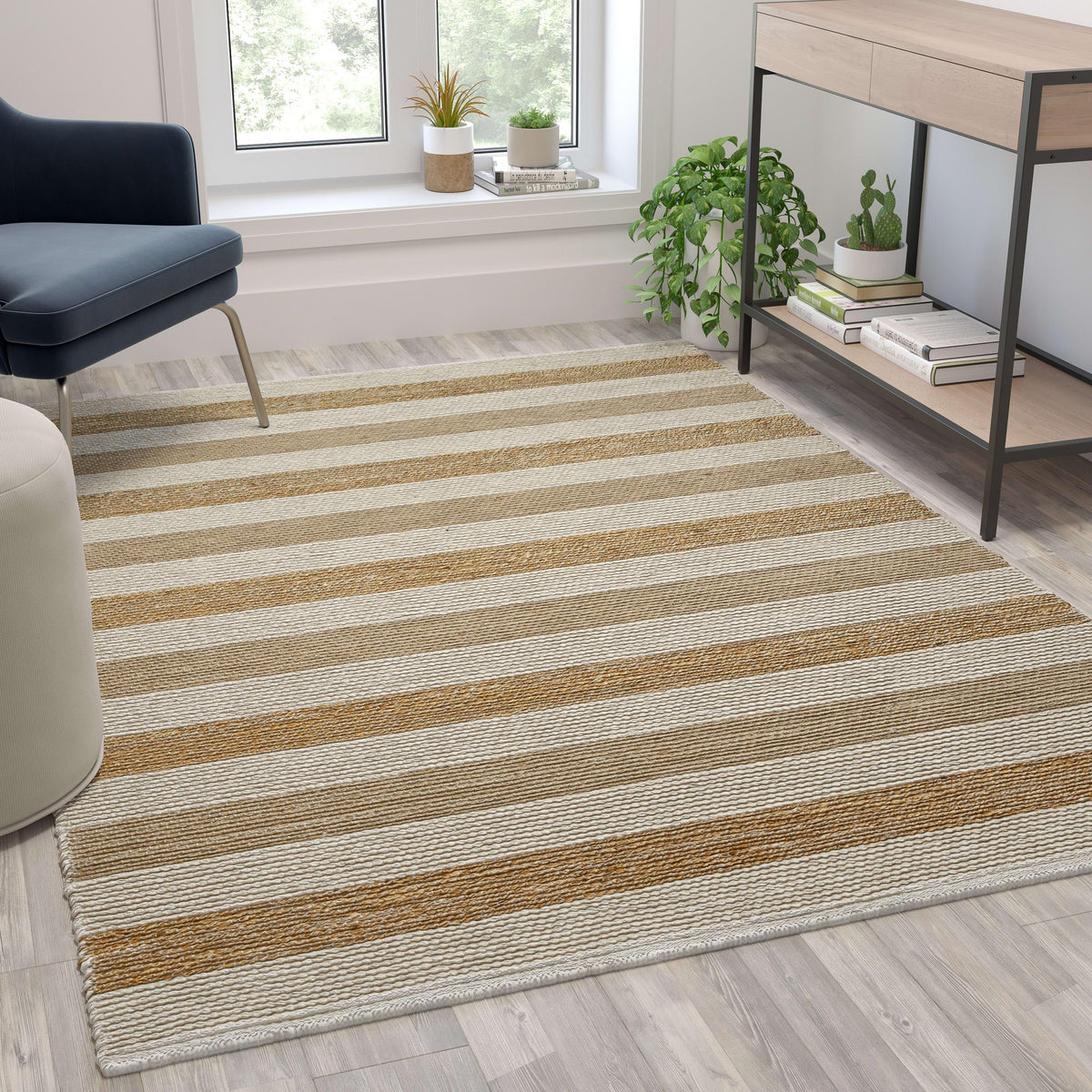 5' x 7' Natural Handwoven Striped Pattern Jute Blend Area Rug