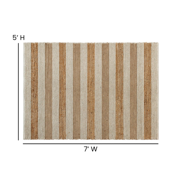 5' x 7' Natural Handwoven Striped Pattern Jute Blend Area Rug