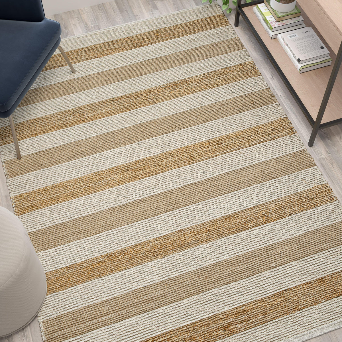 5' x 7' Natural Handwoven Striped Pattern Jute Blend Area Rug