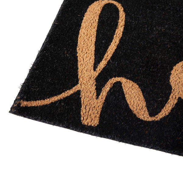 Black |#| Indoor/Outdoor Coir Doormat with Hello Message and Non-Slip Back-Black/Natural