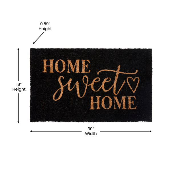 Black |#| Indoor/Outdoor Non-Slip Coir Doormat with Home Sweet Home Message-Black/Natural