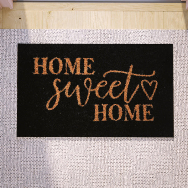 Black |#| Indoor/Outdoor Non-Slip Coir Doormat with Home Sweet Home Message-Black/Natural