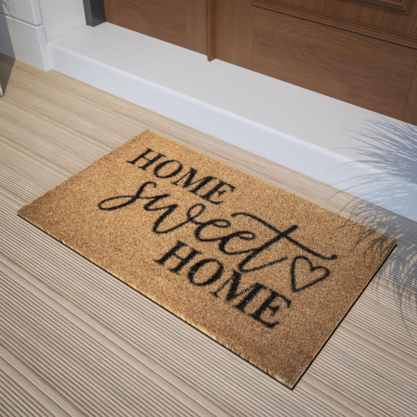 Natural |#| Indoor/Outdoor Non-Slip Coir Doormat with Home Sweet Home Message-Natural/Black