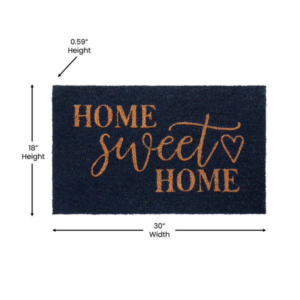 Navy |#| Indoor/Outdoor Non-Slip Coir Doormat with Home Sweet Home Message-Navy/Natural