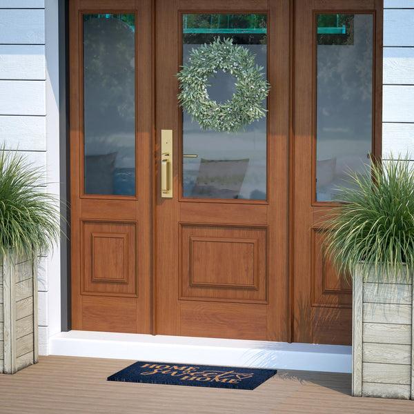 Navy |#| Indoor/Outdoor Non-Slip Coir Doormat with Home Sweet Home Message-Navy/Natural