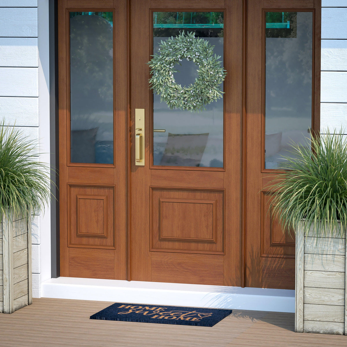 Navy |#| Indoor/Outdoor Non-Slip Coir Doormat with Home Sweet Home Message-Navy/Natural