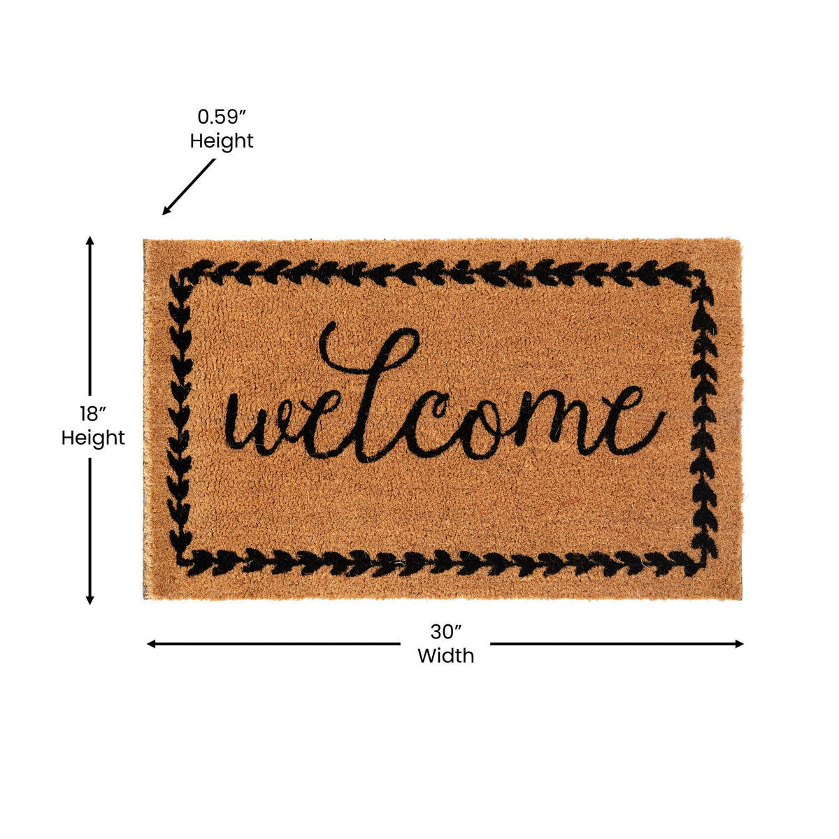 Natural |#| Indoor/Outdoor Coir Doormat with Welcome Message and Non-Slip Back-Natural/Black