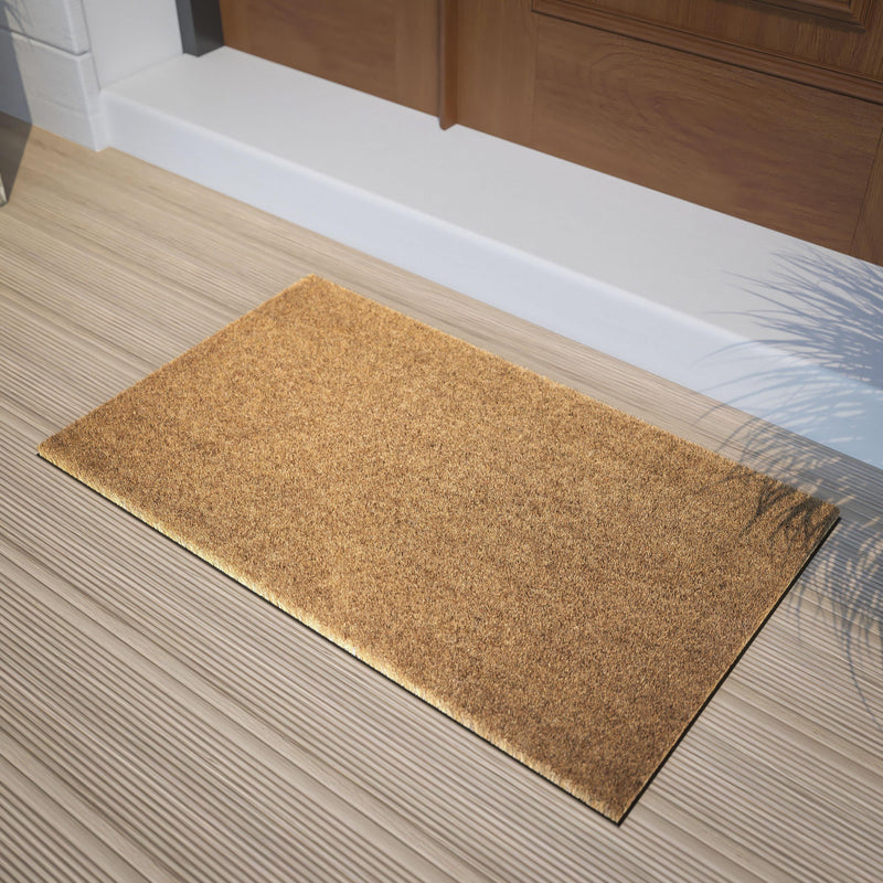 Natural |#| Indoor/Outdoor Solid Coir Entryway Doormat with Non-Slip Backing in Natural
