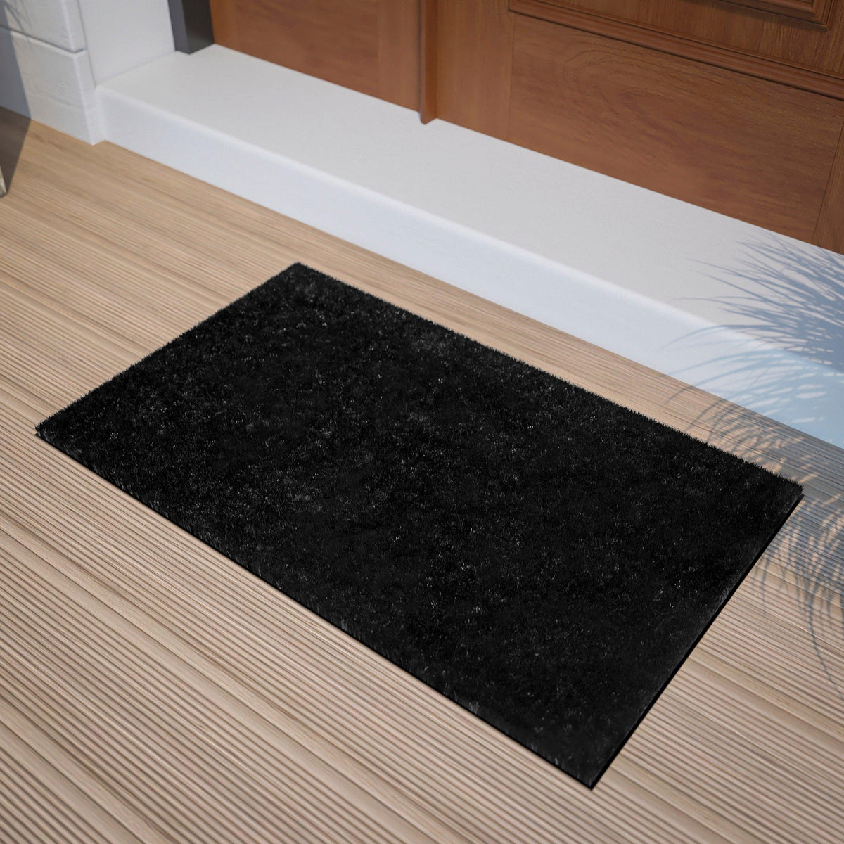 Black |#| Indoor/Outdoor Solid Coir Entryway Doormat with Non-Slip Backing in Black