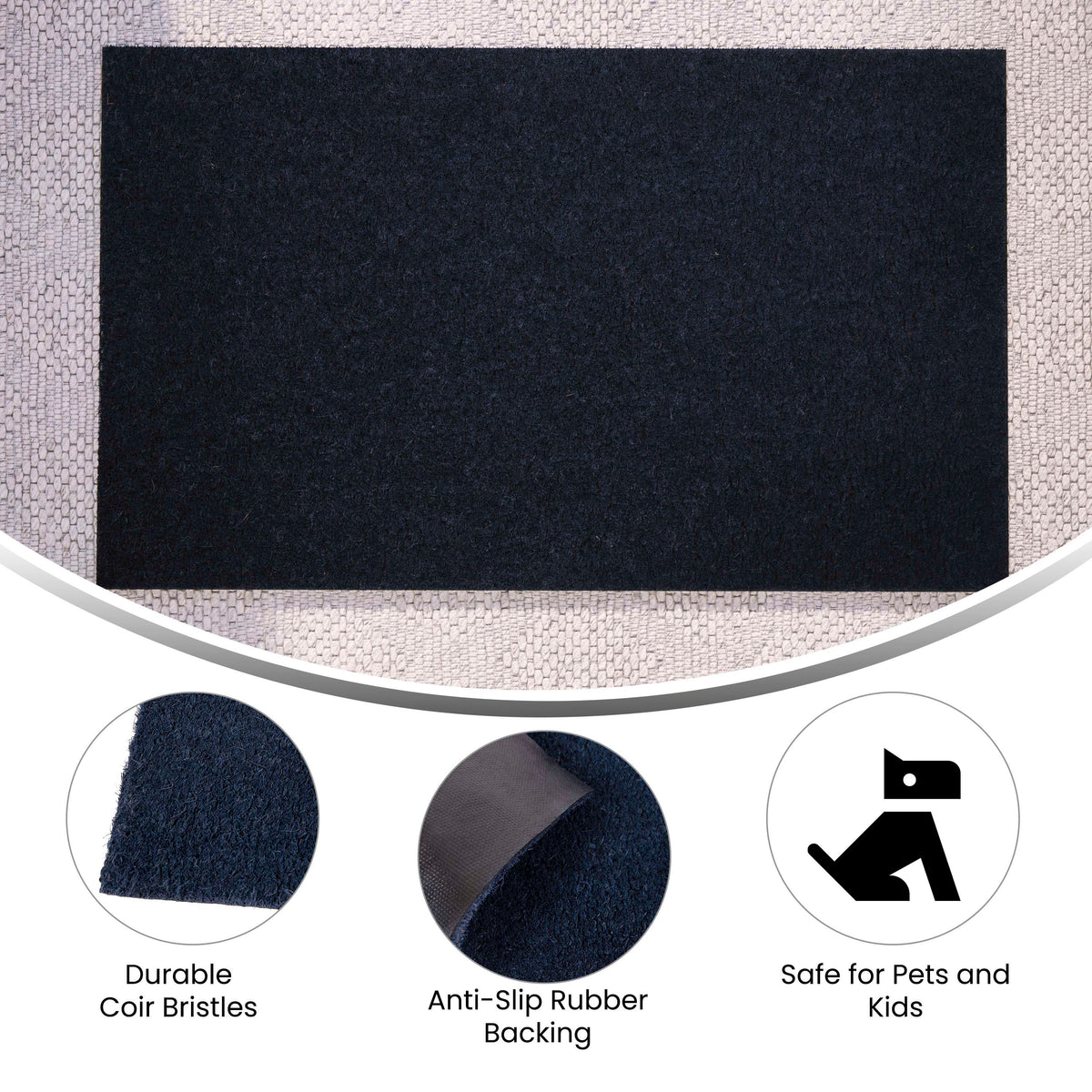 Navy |#| Indoor/Outdoor Solid Coir Entryway Doormat with Non-Slip Backing in Navy